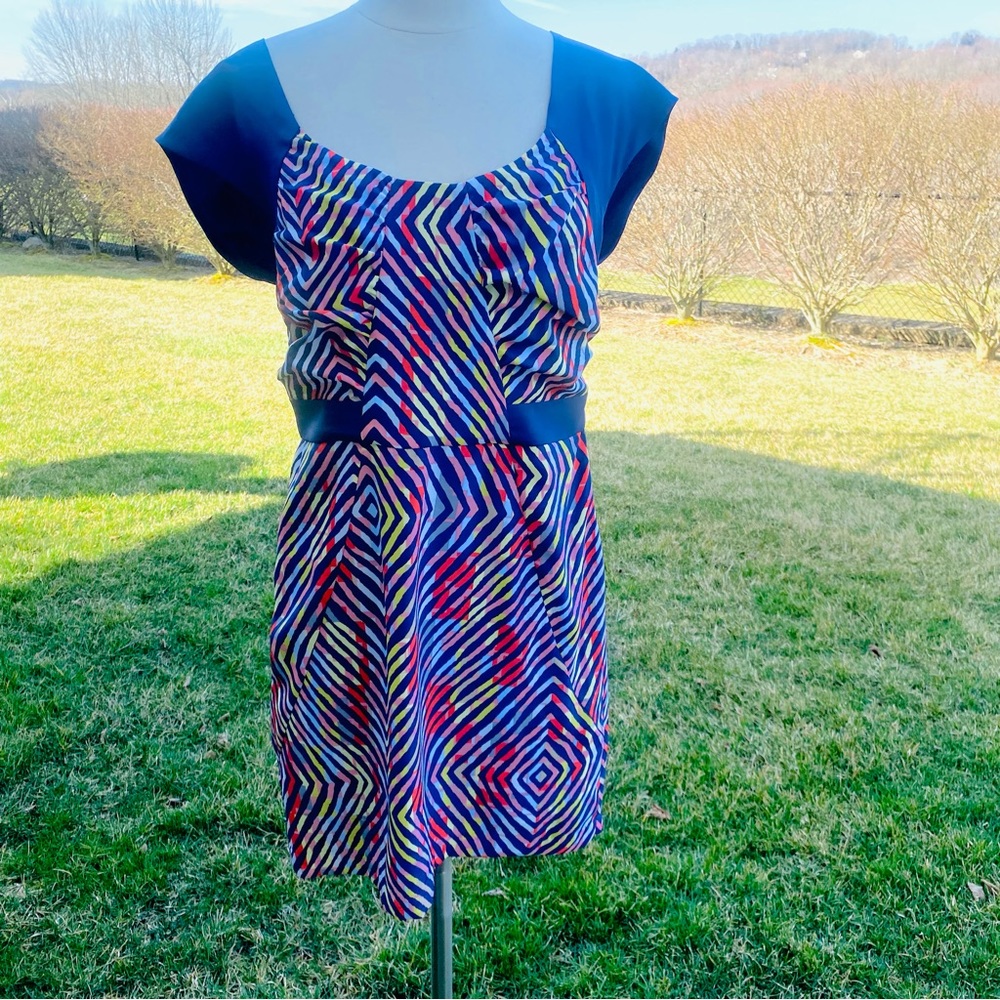 BCBGeneration Women's Blue & Red Geometric Print Dress size 8